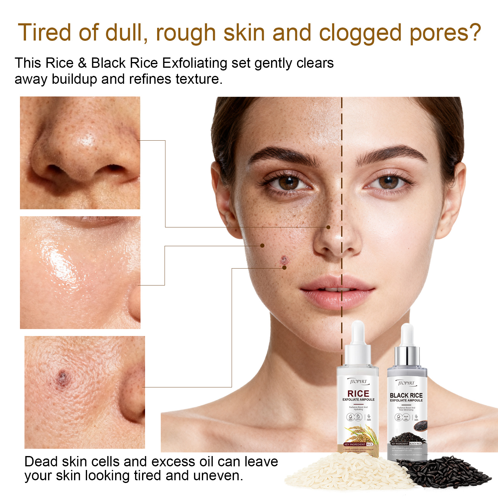 Peel Shot Glow Rice Ampoule Duo Serum | White & Black Rice Peeling Face and Body Scrub with Hyaluronic Acid & Rice Extract | Blackhead Remover, Pore Refining, Dead Skin Cells Remover