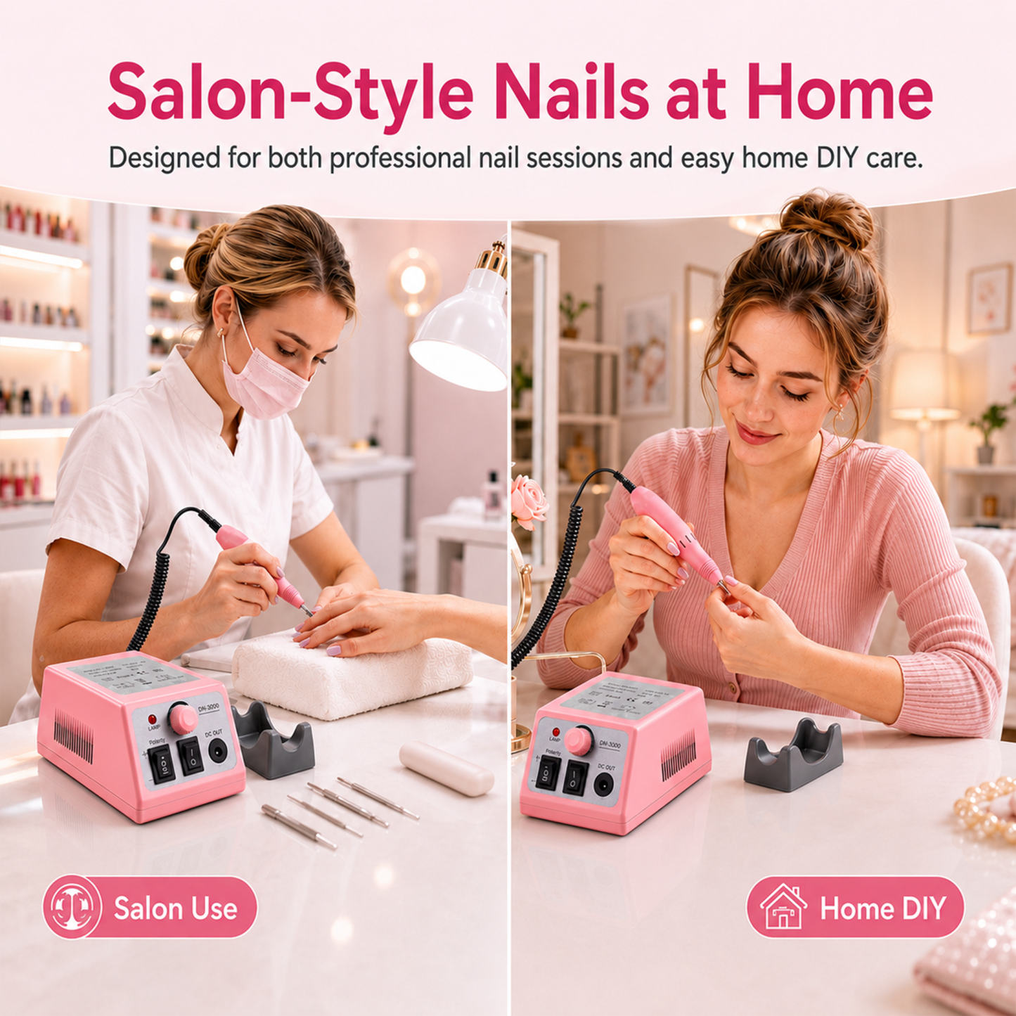 Morovan Professional Nail Drill & File Kit - 6 Premium Bits, 6 Sanding Bands & Stand for Acrylic, Gel Manicure & Pedicure