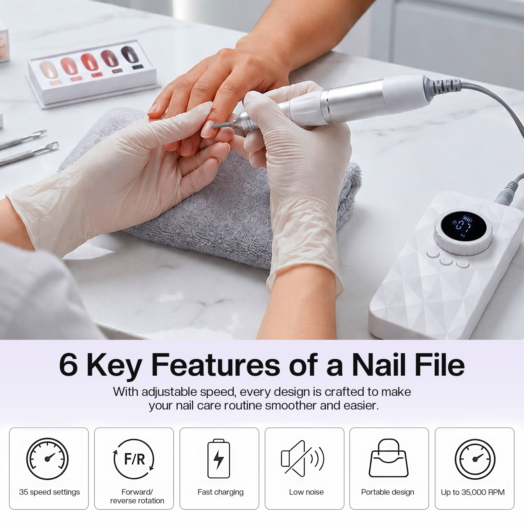 Morovan Professional Electric Nail Drill,Portable, 35000 RPM with Bits, Sanding Bands & USB Cable, Low Noise for Acrylic, Gel & Home Salon Use