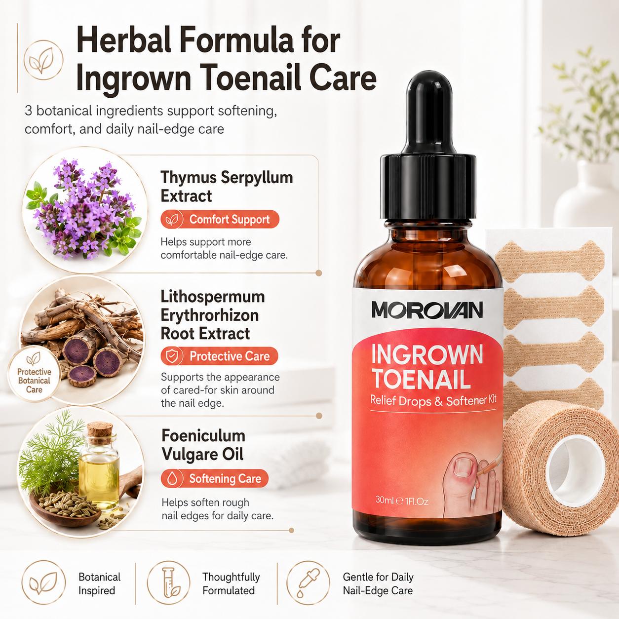 Morovan Ingrown Toenail Treatment,30ml Gentle Solution Kit for Men & Women, Toenail Care
