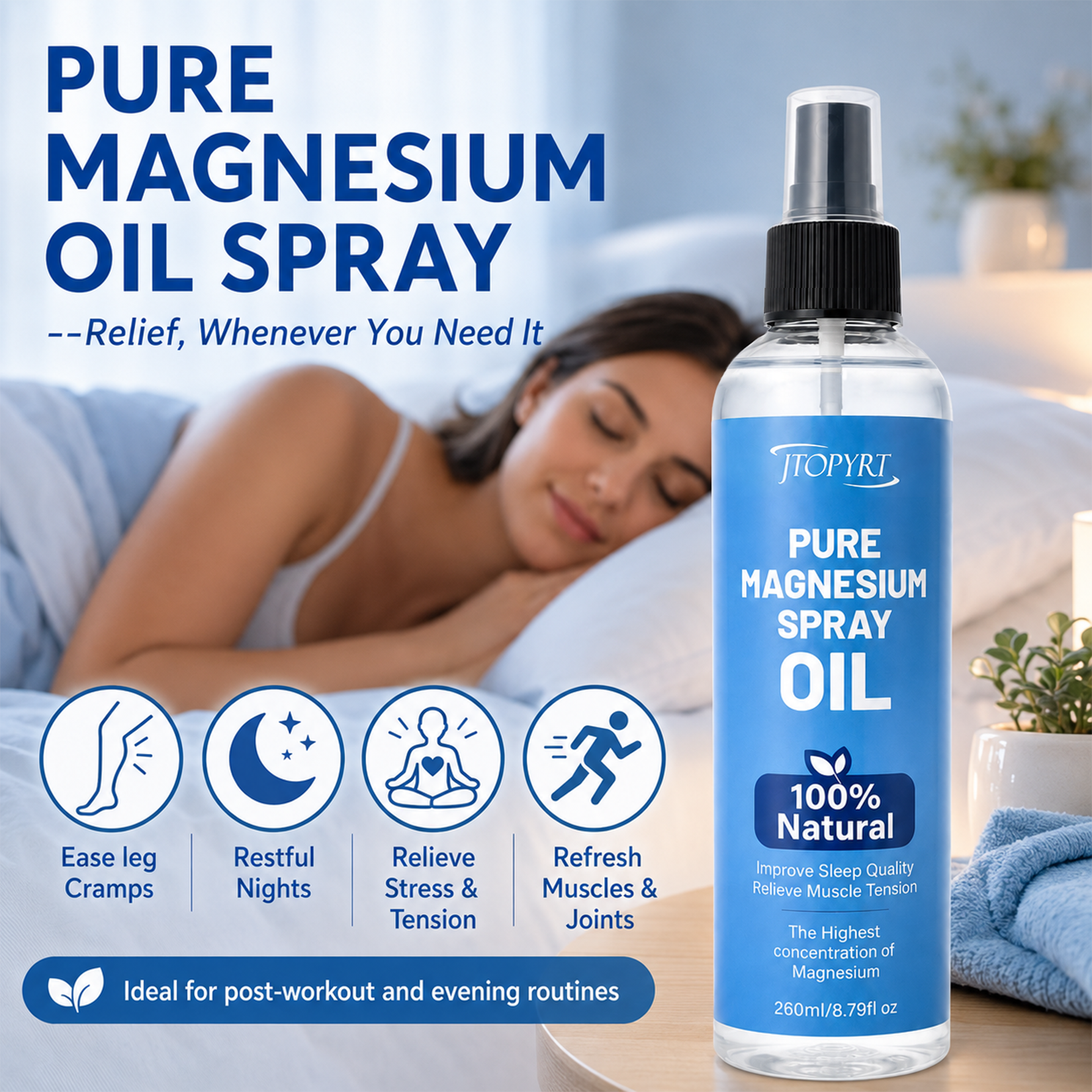 Jtopyrt Magnesium Oil Spray for Relaxing Rejuvenating Muscles and Joints 260ml 8.79 fl oz