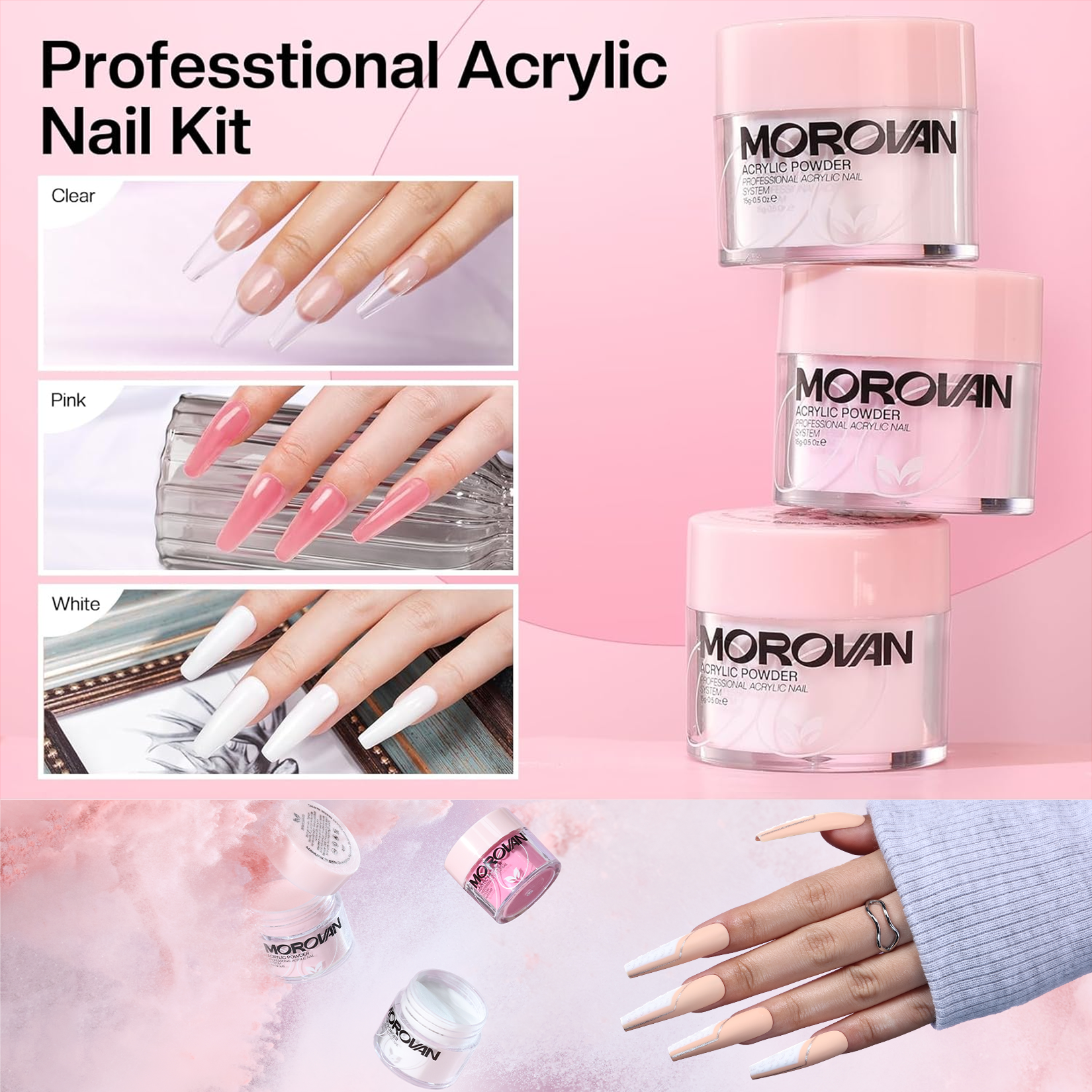 Morovan Acrylic Nail Kit with Drill - Glitter Acrylic Powder Monomer Liquid Set for Beginners