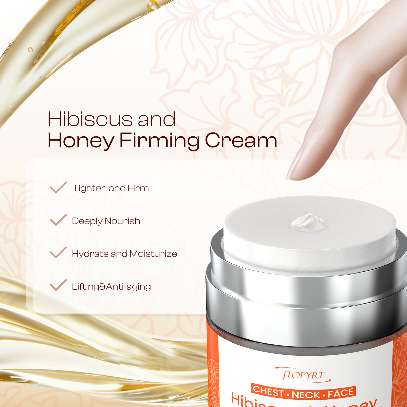 Hibiscus & Honey Firming Cream for Neck & Face – Collagen-Infused Anti-Aging Moisturizer with Retinol & Hyaluronic Acid – Skin Tightening Lotion to Reduce Lines & Crepey Skin – 1.7 oz