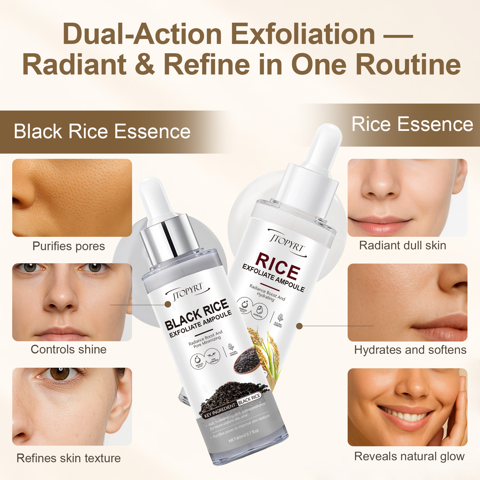 Peel Shot Glow Rice Ampoule Duo Serum | White & Black Rice Peeling Face and Body Scrub with Hyaluronic Acid & Rice Extract | Blackhead Remover, Pore Refining, Dead Skin Cells Remover
