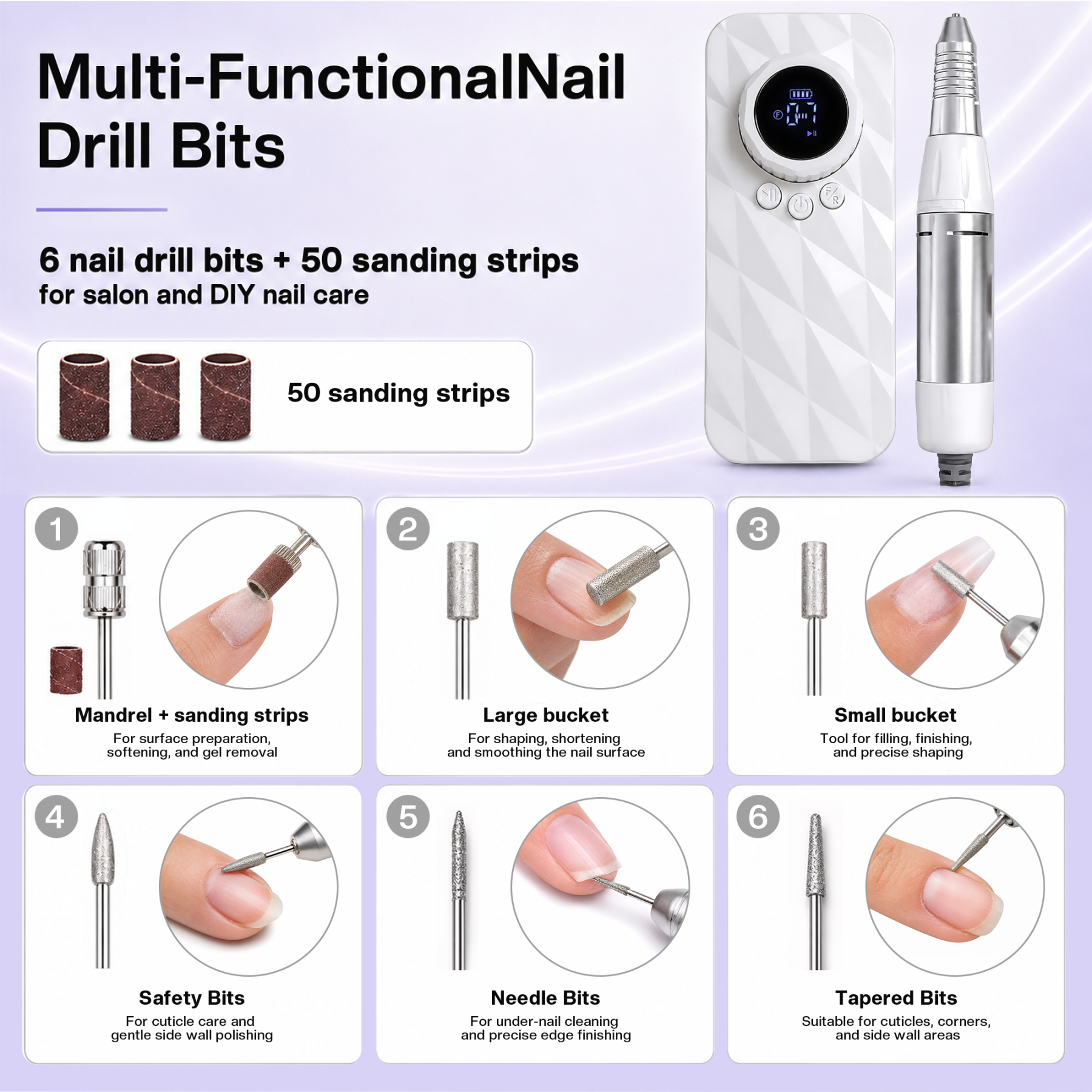 Morovan Professional Electric Nail Drill,Portable, 35000 RPM with Bits, Sanding Bands & USB Cable, Low Noise for Acrylic, Gel & Home Salon Use
