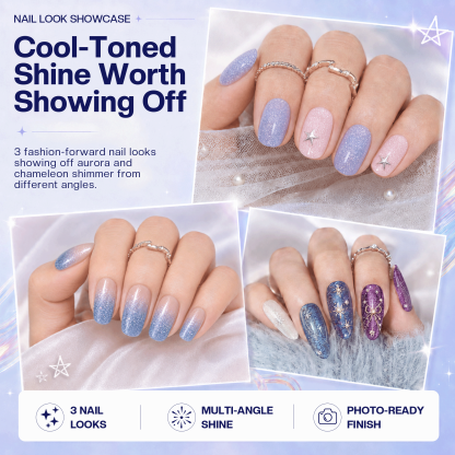 Morovan Chameleon Holographic Nail Polish Set, 7 Colors Quick Dry with 2 in 1 Base & Top Coat,Blue Pink Purple Green Aurora Shimmer Nail Art Manicure Kit for Women