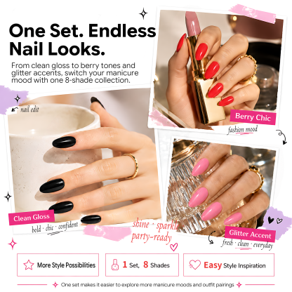 Morovan 8 Colors Classic Nail Polish Set, Black White Red Nude Pink Navy & Wine Red Glossy Nail Polish Kit for Everyday & Occasion Wear