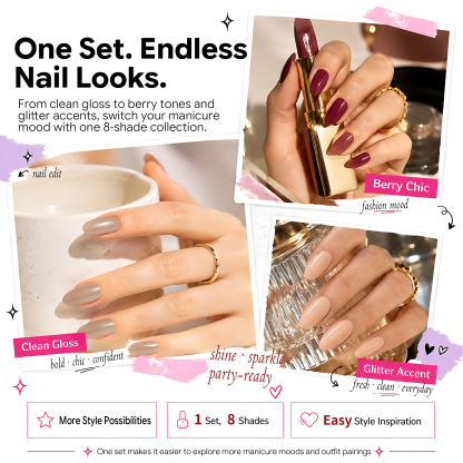 Morovan Nail Polish Set 8 Colors Neutral Nude Pink, Spring Summer Quick Dry Manicure Kit, DIY Nail Art for Home & Salon, Perfect Gift for Women & Girls