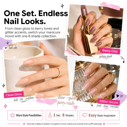 Morovan 8Pcs Nude Nail Polish Set,Nude Pink, Mauve, Brown & Glitter Shades, Quick Dry Nail Polish Gift Set for Women