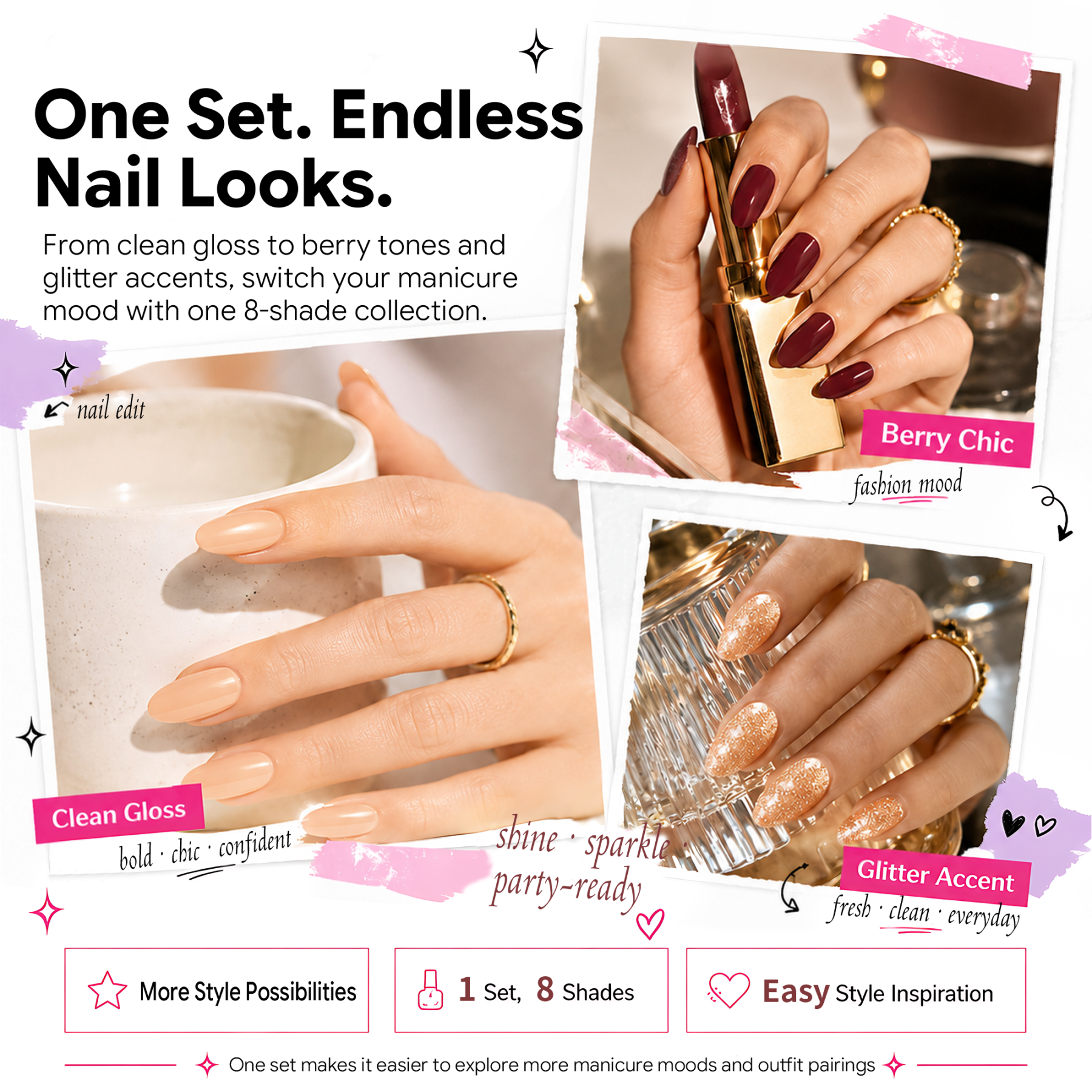 Morovan Neutral Nail Polish Set,8 Elegant Shades of Nude, Blush Pink, Rose Brown & Champagne Glitter for Daily Wear