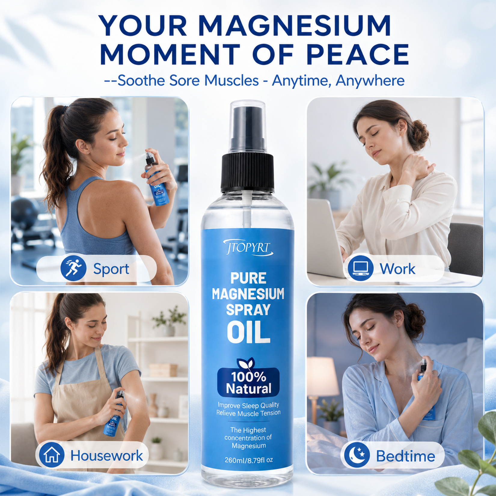 Jtopyrt Magnesium Oil Spray for Relaxing Rejuvenating Muscles and Joints 260ml 8.79 fl oz