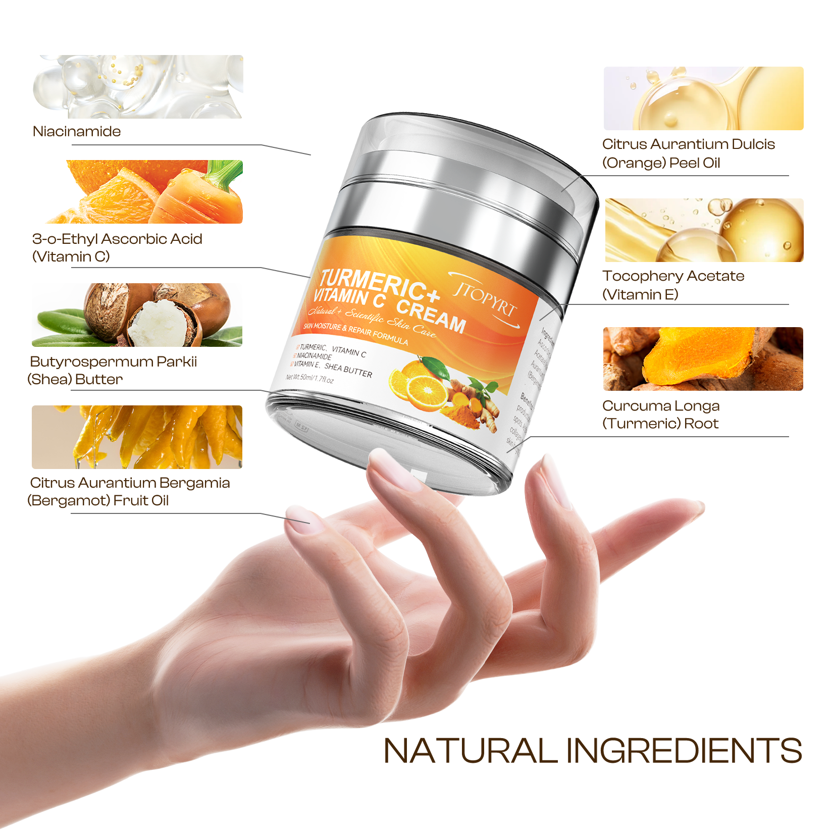 Turmeric Face Cream with Vitamin C –Fades Dark Spots & Hydrates Dry/Oily Skin