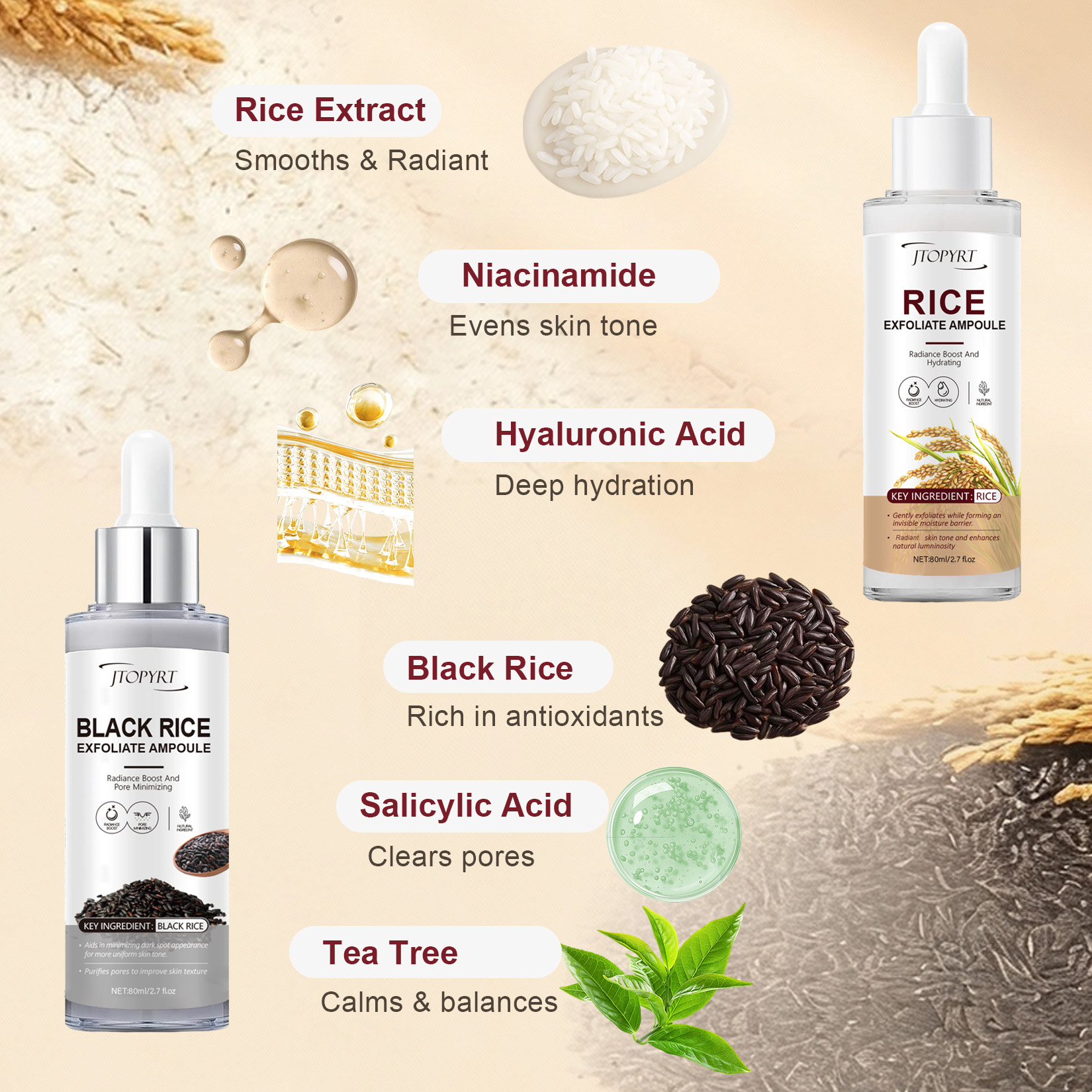 Peel Shot Glow Rice Ampoule Duo Serum | White & Black Rice Peeling Face and Body Scrub with Hyaluronic Acid & Rice Extract | Blackhead Remover, Pore Refining, Dead Skin Cells Remover