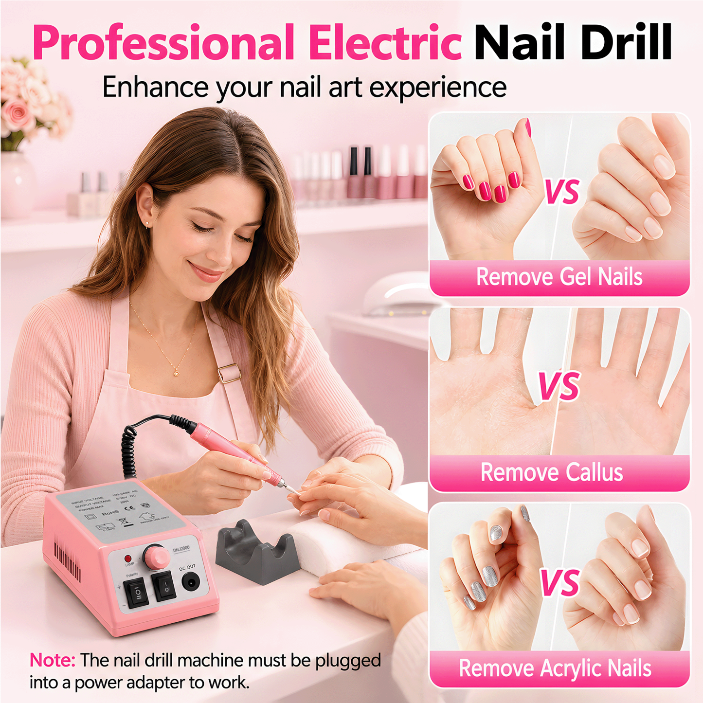 Morovan Professional Nail Drill & File Kit - 6 Premium Bits, 6 Sanding Bands & Stand for Acrylic, Gel Manicure & Pedicure