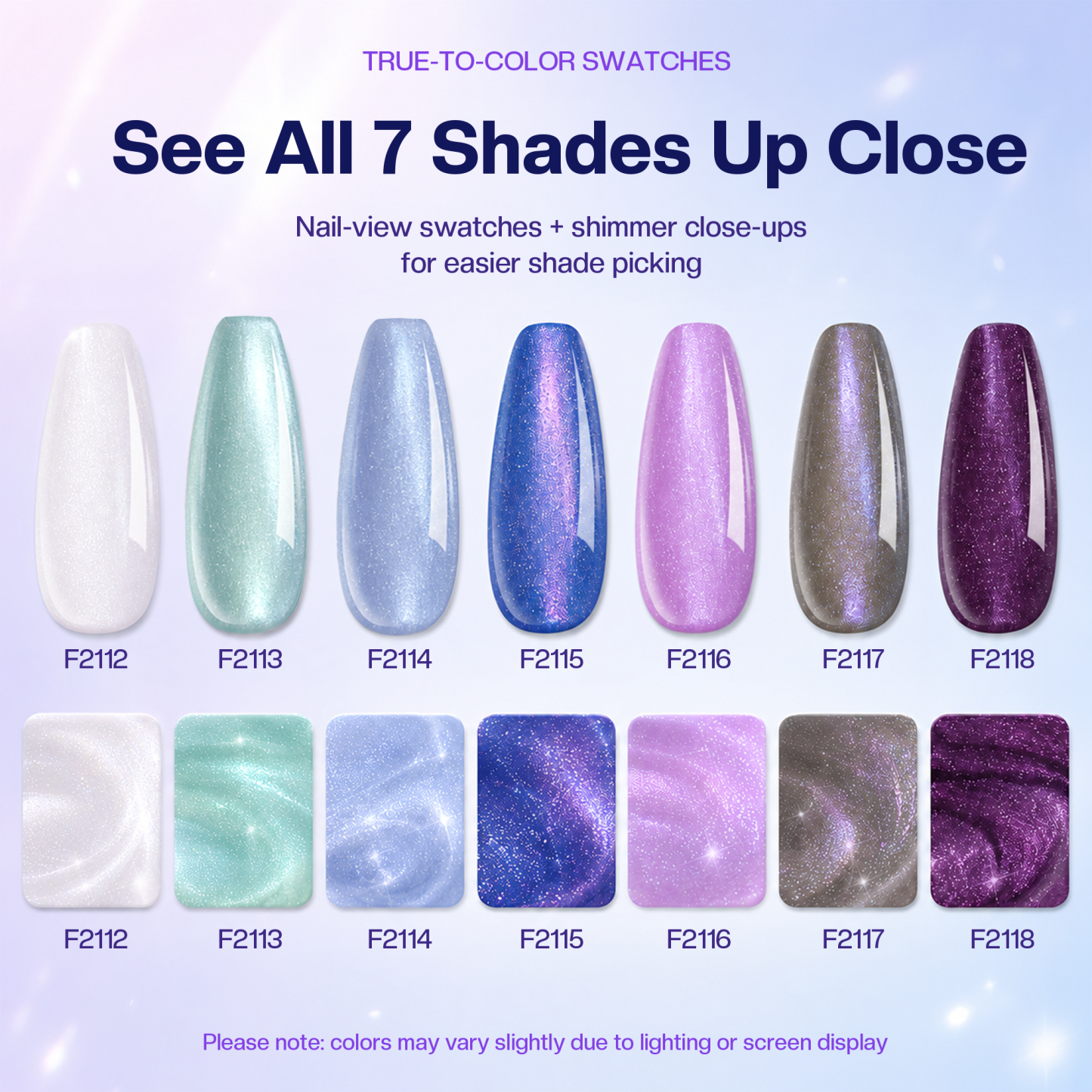 Morovan Chameleon Holographic Nail Polish Set, 7 Colors Quick Dry with 2 in 1 Base & Top Coat,Blue Pink Purple Green Aurora Shimmer Nail Art Manicure Kit for Women