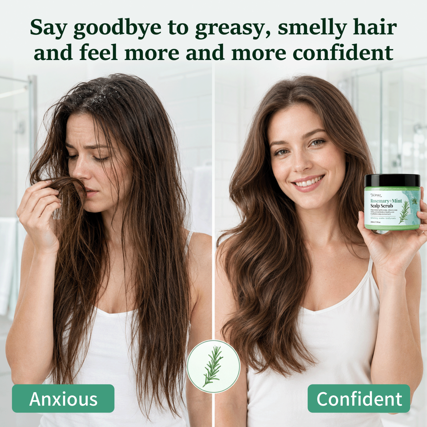 Jtopyrt Rosemary Mint Scalp Scrub & Shampoo 2-in-1 Exfoliating Hair Treatment with Silicone Scalp Massager 7.1 fl oz/210ml