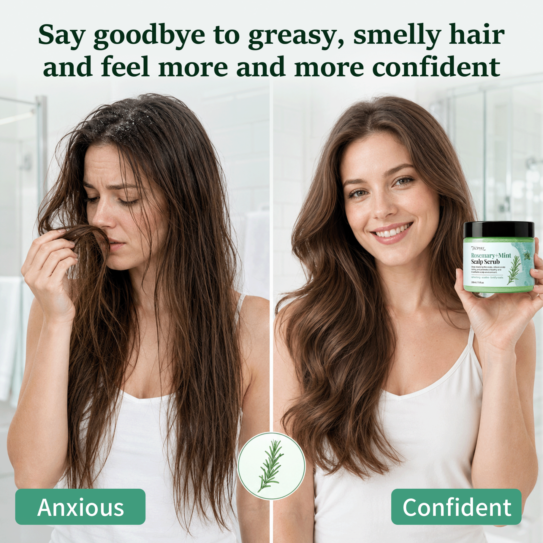 Jtopyrt Rosemary Mint Scalp Scrub & Shampoo 2-in-1 Exfoliating Hair Treatment with Silicone Scalp Massager 7.1 fl oz/210ml