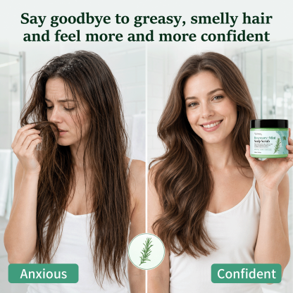 Jtopyrt Rosemary Mint Scalp Scrub & Shampoo 2-in-1 Exfoliating Hair Treatment with Silicone Scalp Massager 7.1 fl oz/210ml