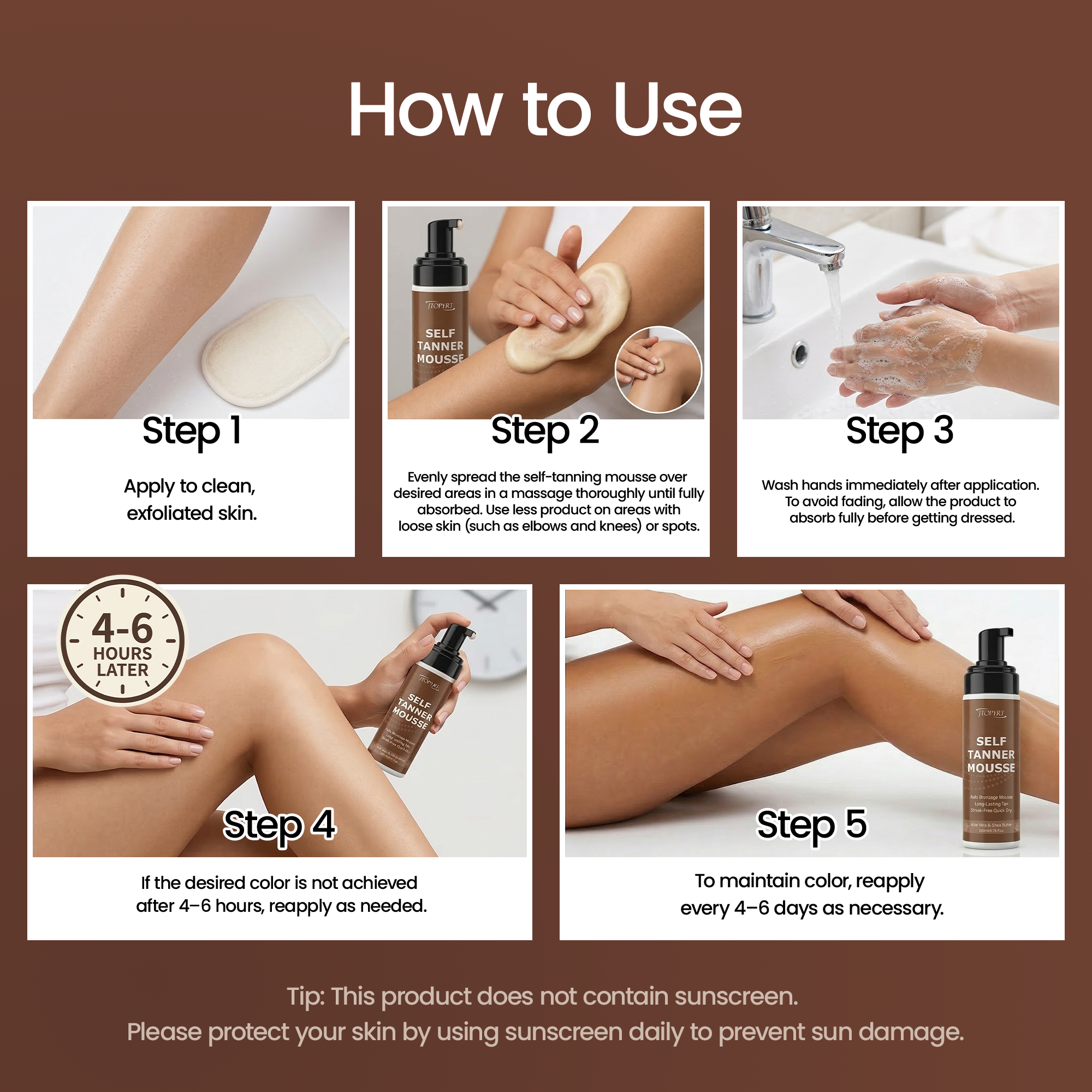 Jtopyrt Self Tanner Mousse Made with Natural and Organic Ingredients Quick Application Foam Easy Sunless Tan For Face and Body