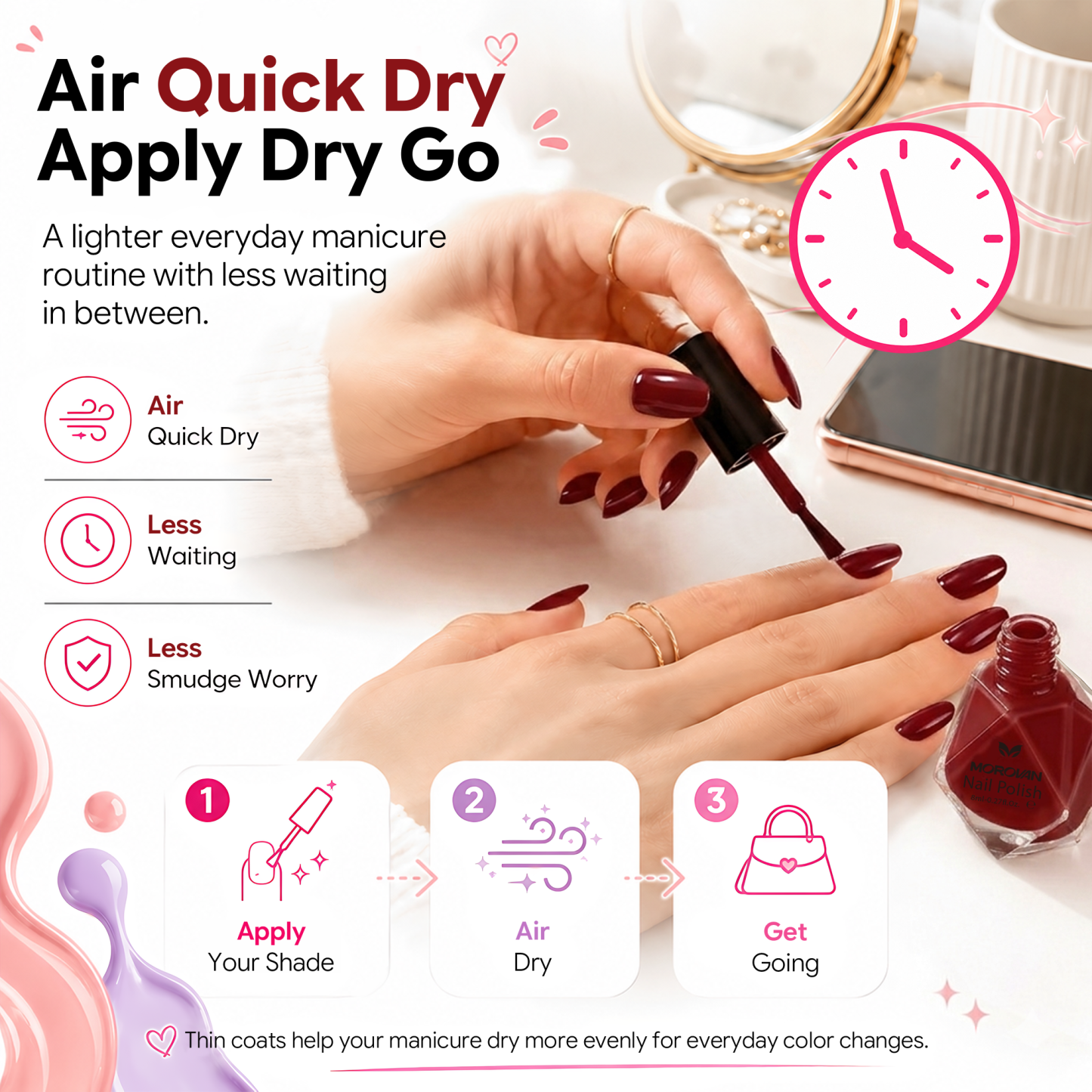 Morovan Nail Polish Set 8 Colors Neutral Nude Pink, Spring Summer Quick Dry Manicure Kit, DIY Nail Art for Home & Salon, Perfect Gift for Women & Girls