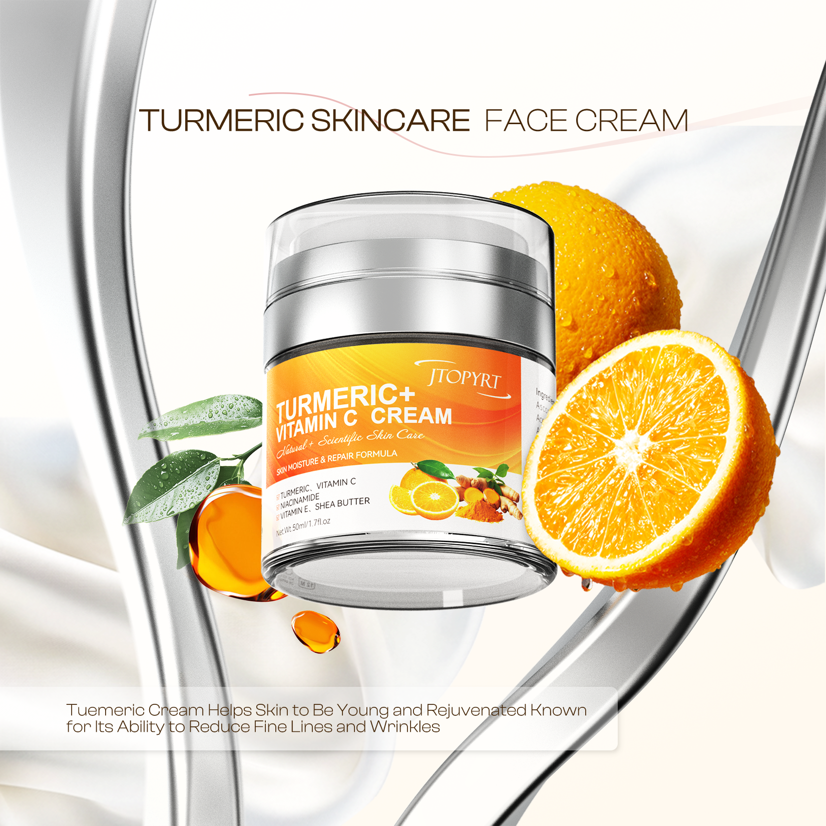 Turmeric Face Cream with Vitamin C –Fades Dark Spots & Hydrates Dry/Oily Skin