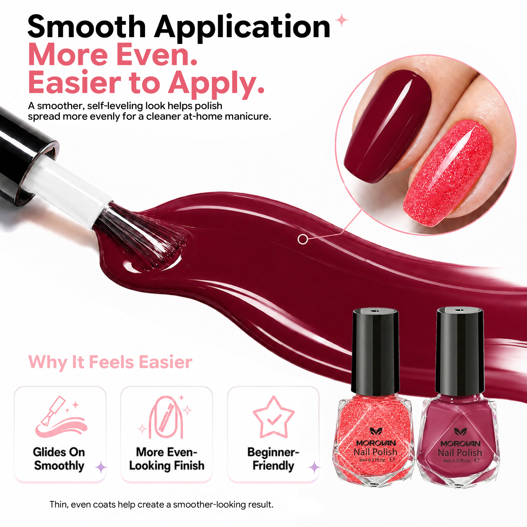 Morovan 8 Colors Nail Polish Set, Classic Red & Glitter Tones, Nude Pink & Milky White Shades, Traditional Nail Polish Kit for Daily & Party Manicure