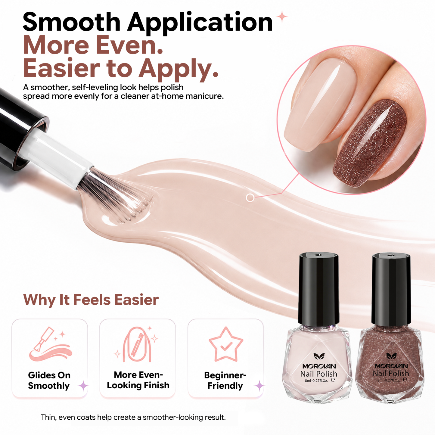 Morovan 8Pcs Nude Nail Polish Set,Nude Pink, Mauve, Brown & Glitter Shades, Quick Dry Nail Polish Gift Set for Women