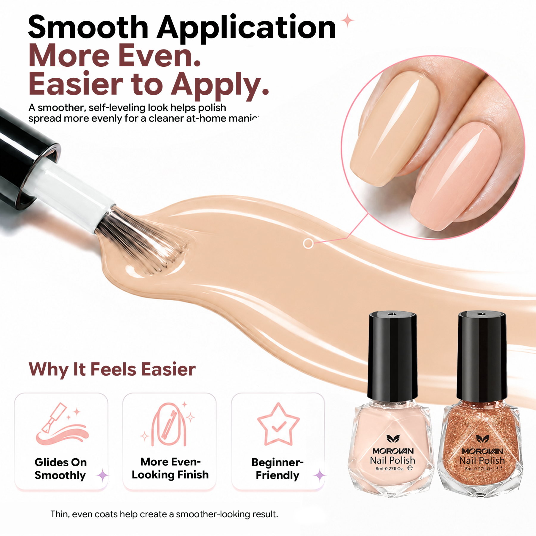 Morovan Neutral Nail Polish Set,8 Elegant Shades of Nude, Blush Pink, Rose Brown & Champagne Glitter for Daily Wear