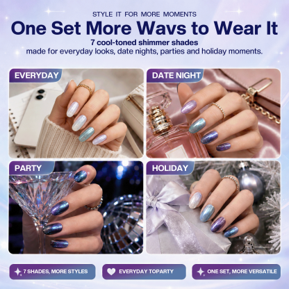 Morovan Chameleon Holographic Nail Polish Set, 7 Colors Quick Dry with 2 in 1 Base & Top Coat,Blue Pink Purple Green Aurora Shimmer Nail Art Manicure Kit for Women