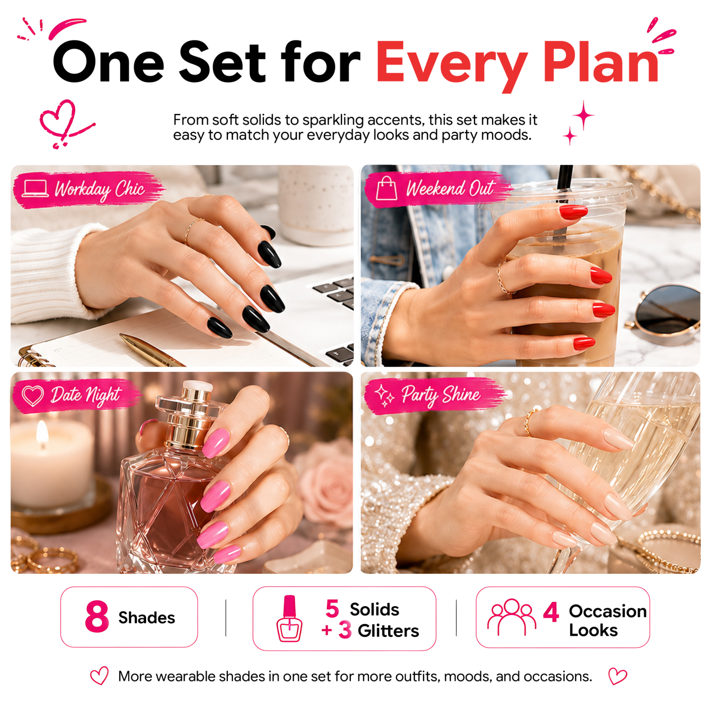 Morovan 8 Colors Classic Nail Polish Set, Black White Red Nude Pink Navy & Wine Red Glossy Nail Polish Kit for Everyday & Occasion Wear