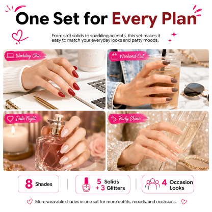Morovan Nail Polish Set 8 Colors Neutral Nude Pink, Spring Summer Quick Dry Manicure Kit, DIY Nail Art for Home & Salon, Perfect Gift for Women & Girls