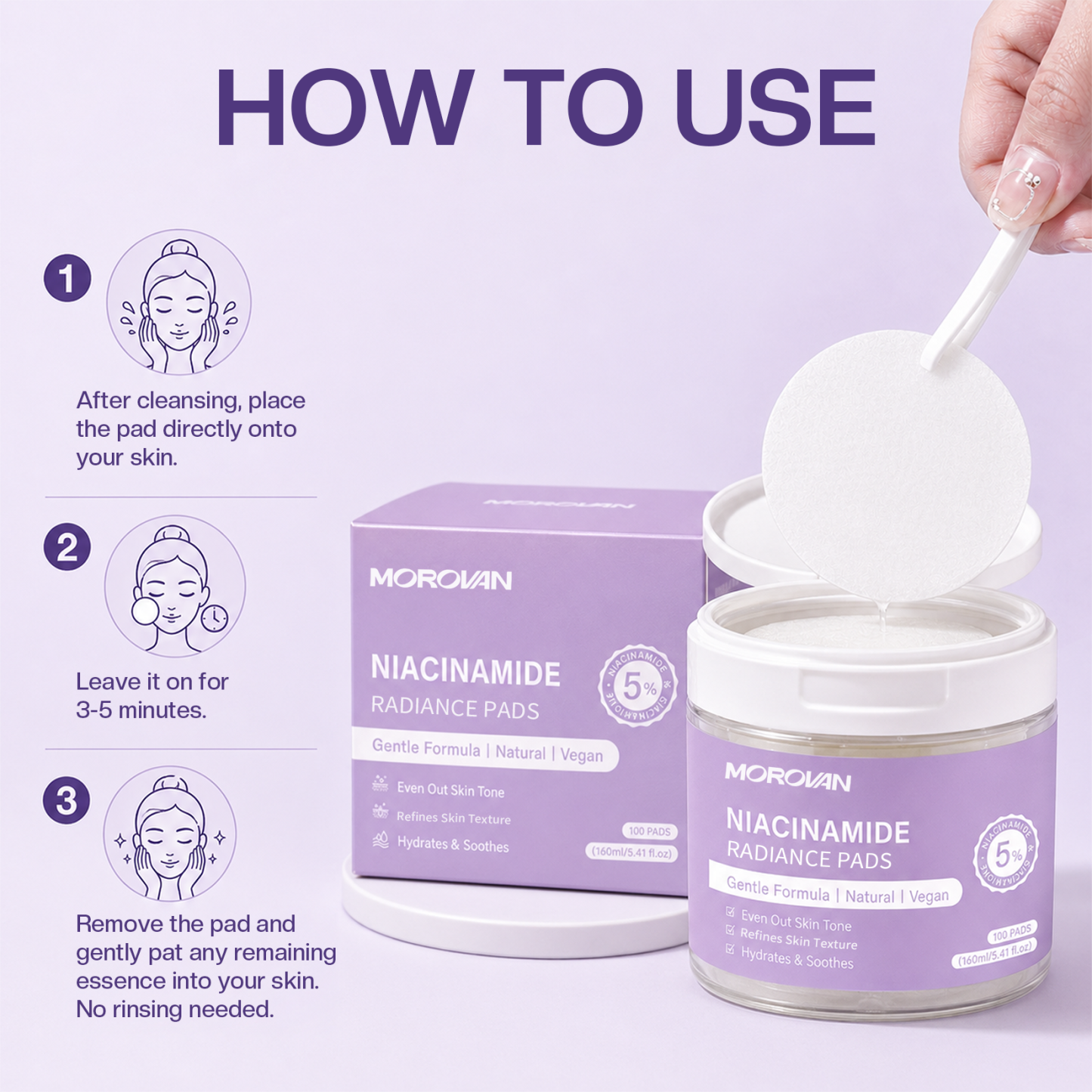Face Toner Radiance Pads with 5% Niacinamide Supports Smoother Looking Skin 100 Pads