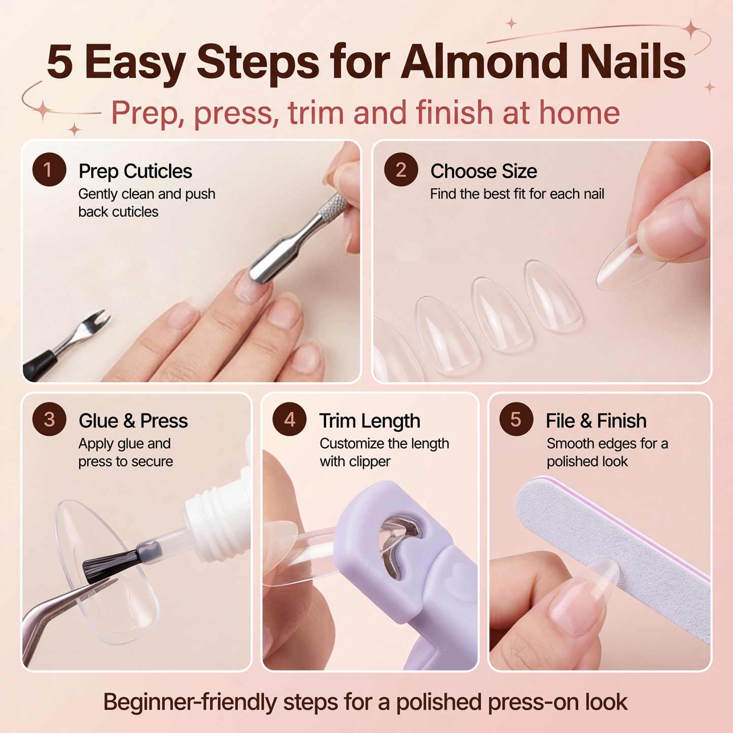 Morovan 240Pcs Almond Nail Tips with Quick-Dry Glue, Cuticle Pusher, Nail Files & Manicure Tools,Complete DIY Acrylic Nails Set for Home Salon