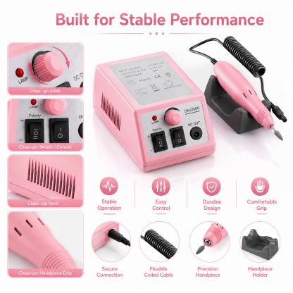 Morovan Professional Nail Drill & File Kit - 6 Premium Bits, 6 Sanding Bands & Stand for Acrylic, Gel Manicure & Pedicure