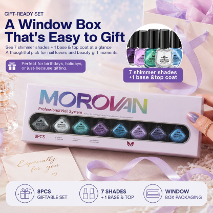 Morovan Chameleon Holographic Nail Polish Set, 7 Colors Quick Dry with 2 in 1 Base & Top Coat,Blue Pink Purple Green Aurora Shimmer Nail Art Manicure Kit for Women