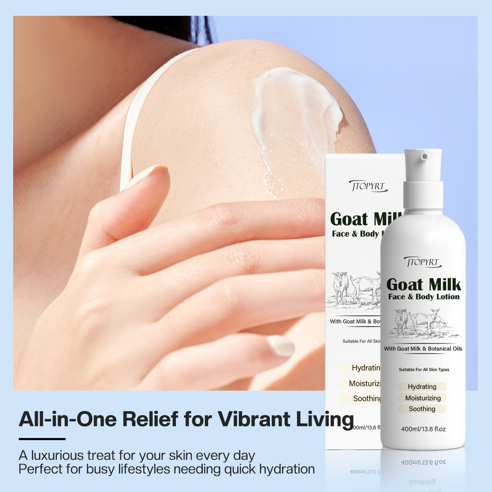 Jtopyrt Goat Milk Hand & Body Lotion Nourishing Face, Body & Hand Moisturizer for Dry & Sensitive Skin