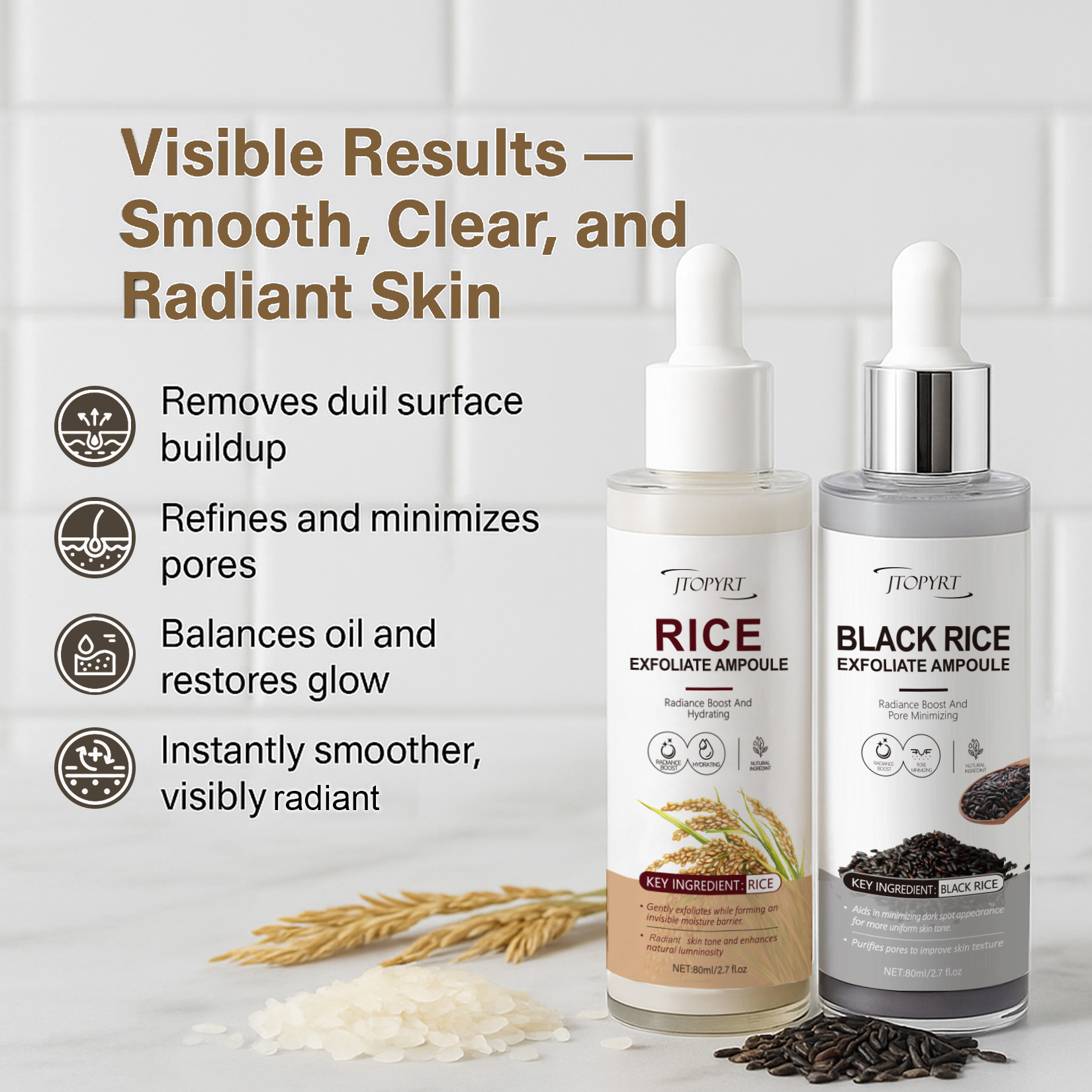 Peel Shot Glow Rice Ampoule Duo Serum | White & Black Rice Peeling Face and Body Scrub with Hyaluronic Acid & Rice Extract | Blackhead Remover, Pore Refining, Dead Skin Cells Remover