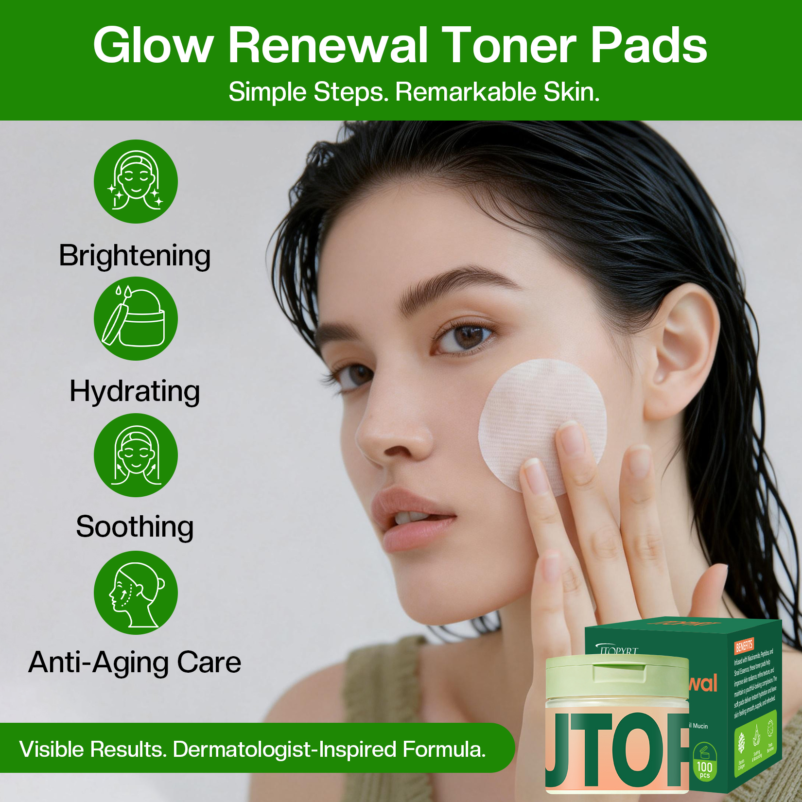 Jtopyrt 100 Count Toning Polish Pads Toner Pads for Dark Spots, Wrinkles & Dull Skin 100 Count