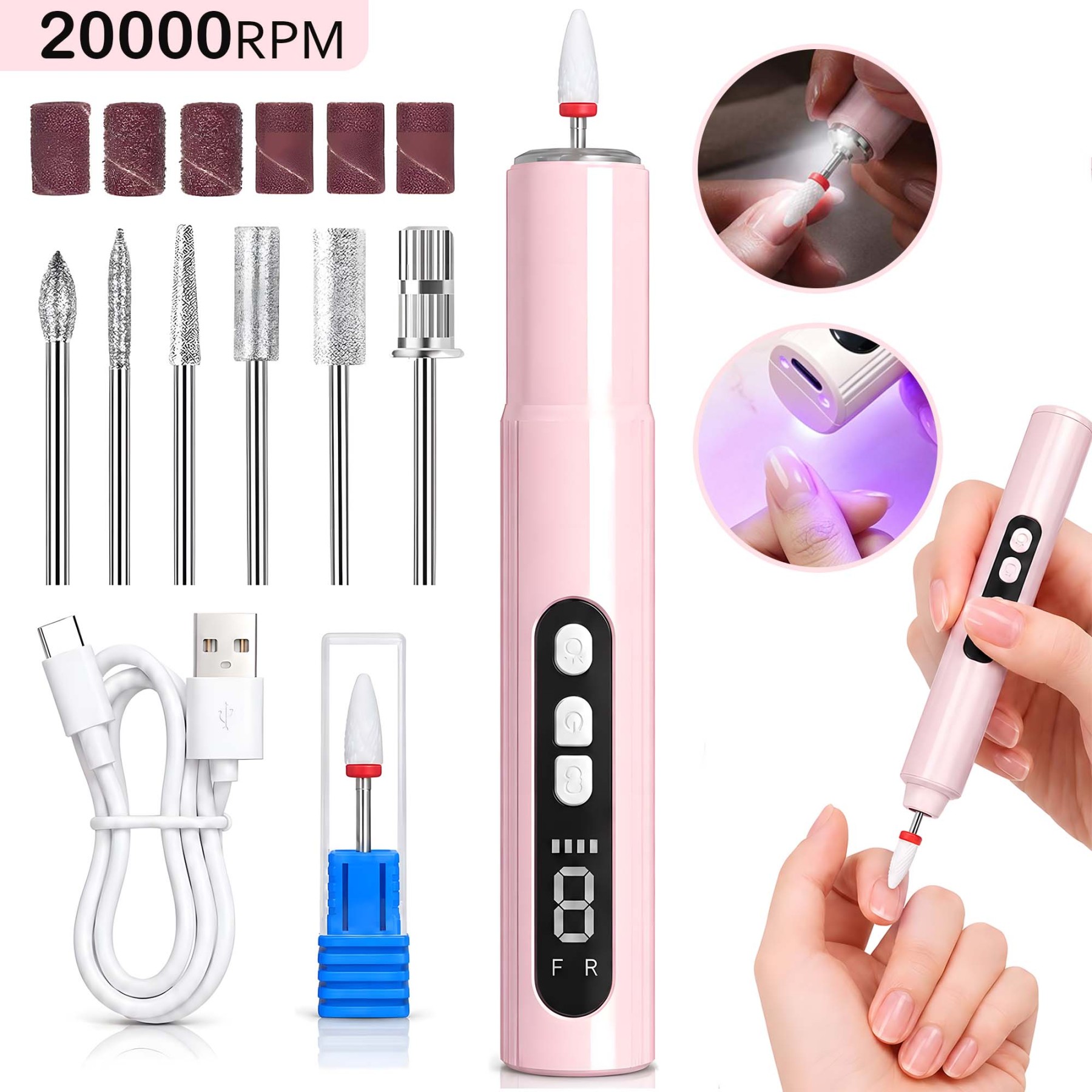  Morovan 2-in-1 Cordless Nail Drill & UV Lamp Kit,All-in-One Portable Set for Acrylic, Gel & Dip Nails, Home Salon & Travel Manicure