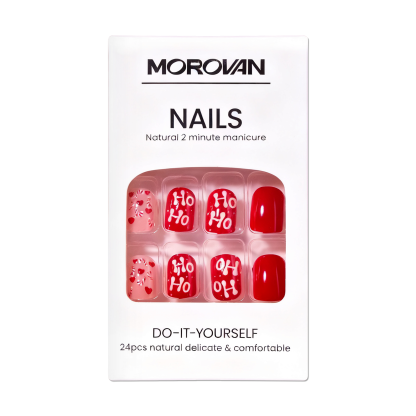 Morovan Christmas Press on Nails,Snowflake False Nails - Glue on, Fake, Stick on Nails for Women,12 Sizes