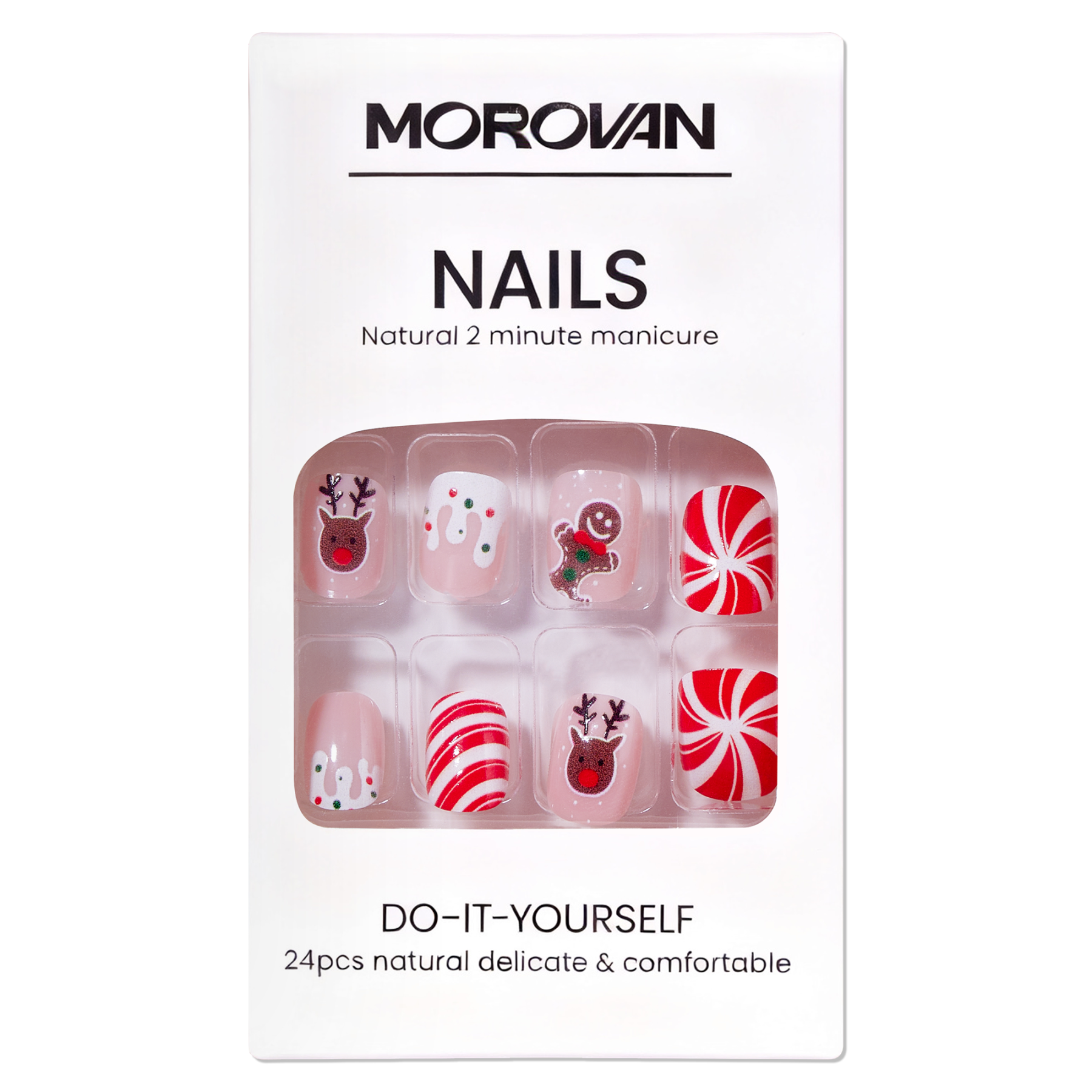 Morovan Christmas Press on Nails Snowflake Fake Nails Short Square Red Solid Color Glue on Nails for Women DIY