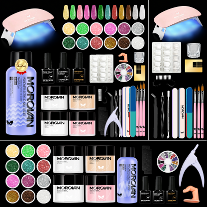 Morovan Acrylic Nail Kit with UV Light for Beginners,Complete DIY Set with Glitters,Nail Tips & Nail Art Tools Gift for Women