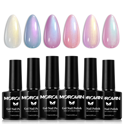 Morovan 6 Colors Pink Purple Shimmer Gel Nail Polish Kit - Long Lasting Glitter Gel Polish Set for Salon Quality Manicure at Home