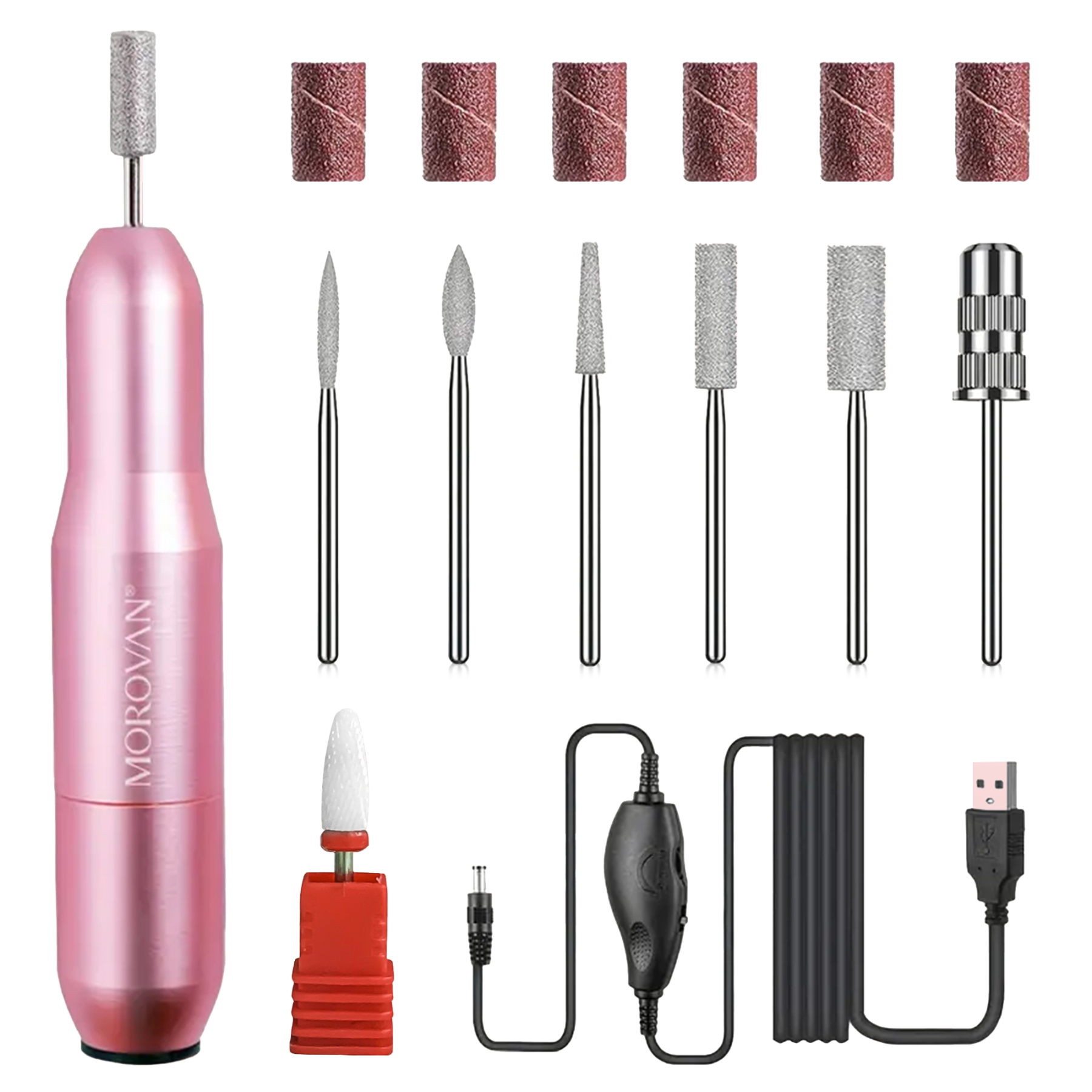Morovan Professional Electric Nail Drill Machine Kit for Acrylic Gel Dip Powder with Nail Drill Bits Sanding Bands