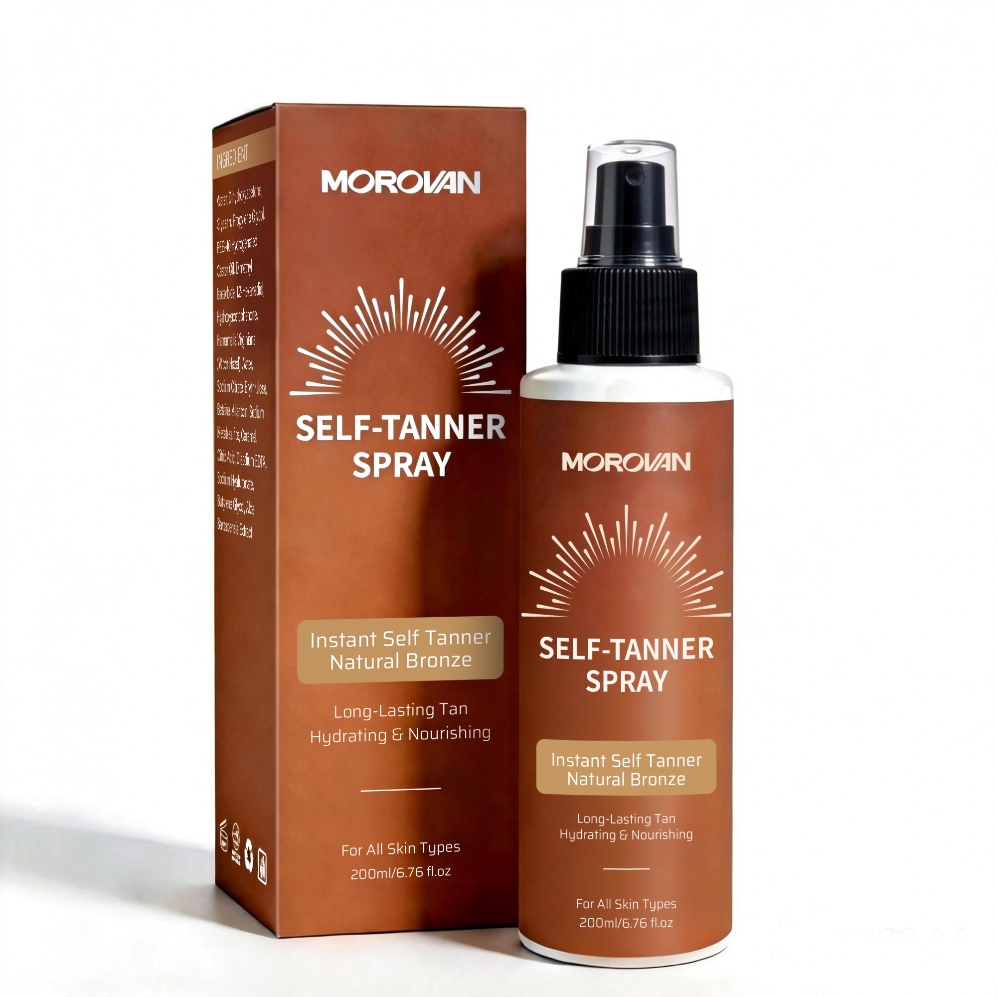 Morovan Self Tanner Spray Instant Tanning Mist for Face and Body Natural Bronze Glow Hydrating and Nourishing Long Lasting Airbrush Finish 6.76 fl oz