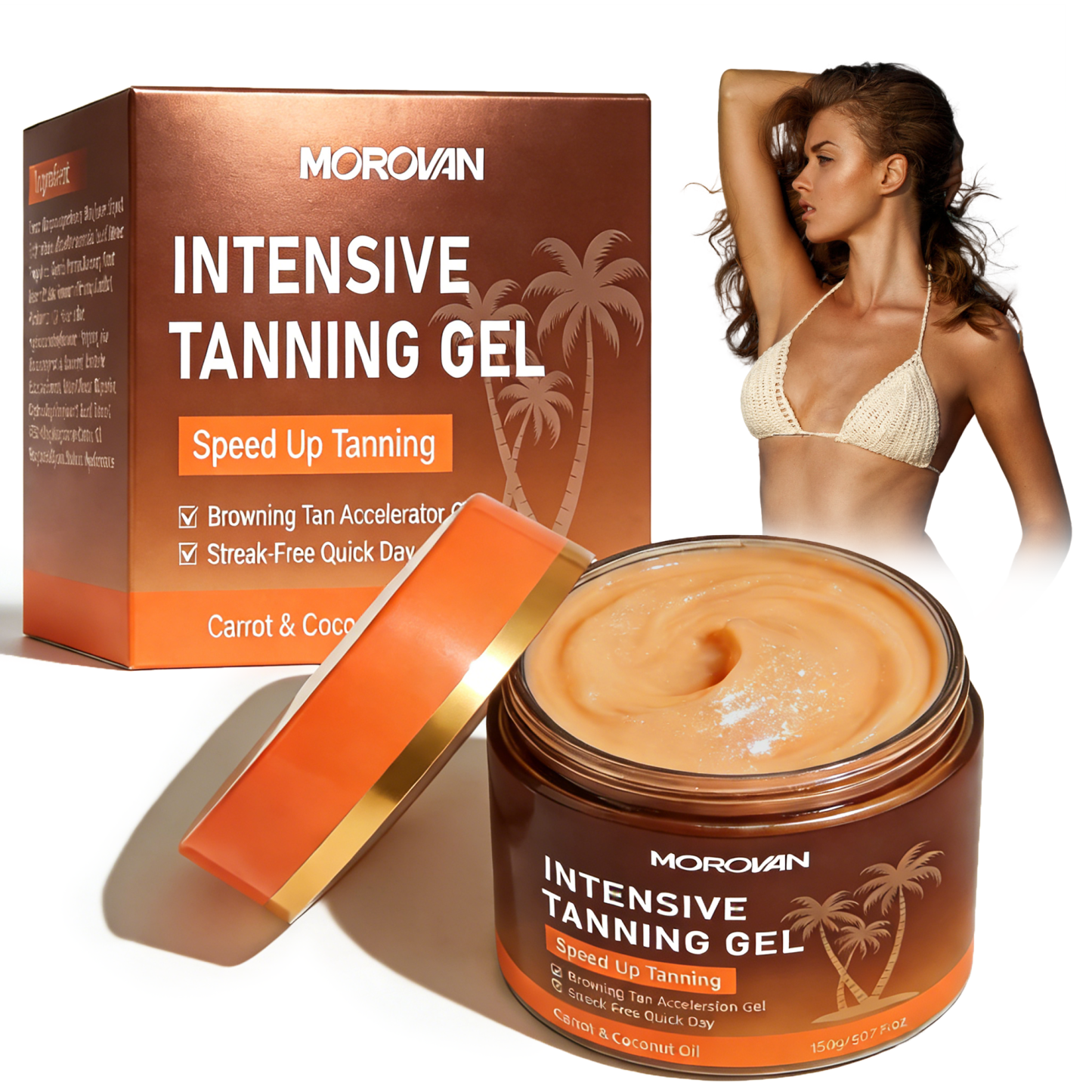 Intensive Tanning Gel Natural Carrot and Coconut Oil Streak Free Formula for Outdoor Sun and Sunbed Achieve Dark Bronze Skin for Men and Women