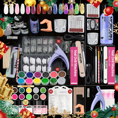 MOROVAN Acrylic Nail Kit with Electric Nail Drill, 12 Colors Acrylic Powder Set for Beginners, Salon DIY Manicure Set Gift for Women