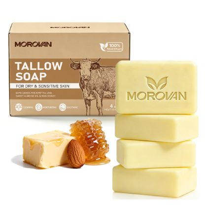 Tallow Soap Grass Fed Beef Moisturizing Bar Face Body Dry Sensitive Skin 4 Bars 5 oz Each