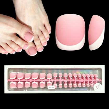 Morovan French Tips Toe Press On Nails, 160pcs Square Soft Gel False Toenails with Pre-Designed Berry Pink Full Cover Tips, 16 Sizes