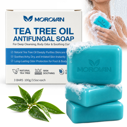 MOROVAN Antifungal Tea Tree Oil Soap Bars, Deep Body and Foot Cleansing, 3-Pack, 3.5-Ounce Each